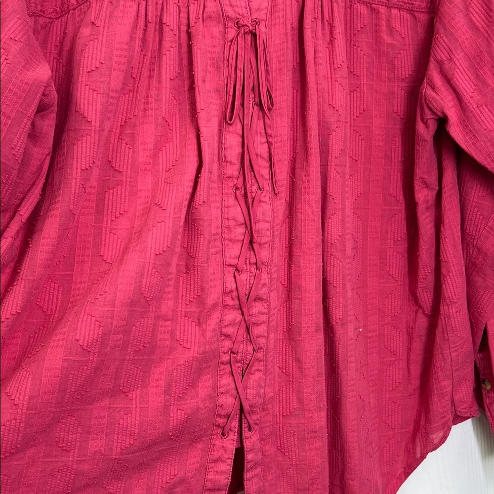 Anthropologie - Pilcro The Theresa Lace Up Button Down Pink Boho Blouse Size XL - Picture 10 of 10